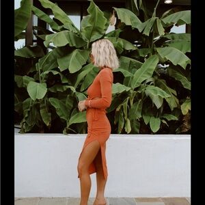 12th tribe Aftergold Orange Cutout Midi Dress